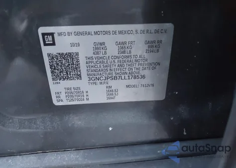 2020 Chevrolet Trax Awd Lt from USA, damaged, VIN 3GNCJPSB7LL178536